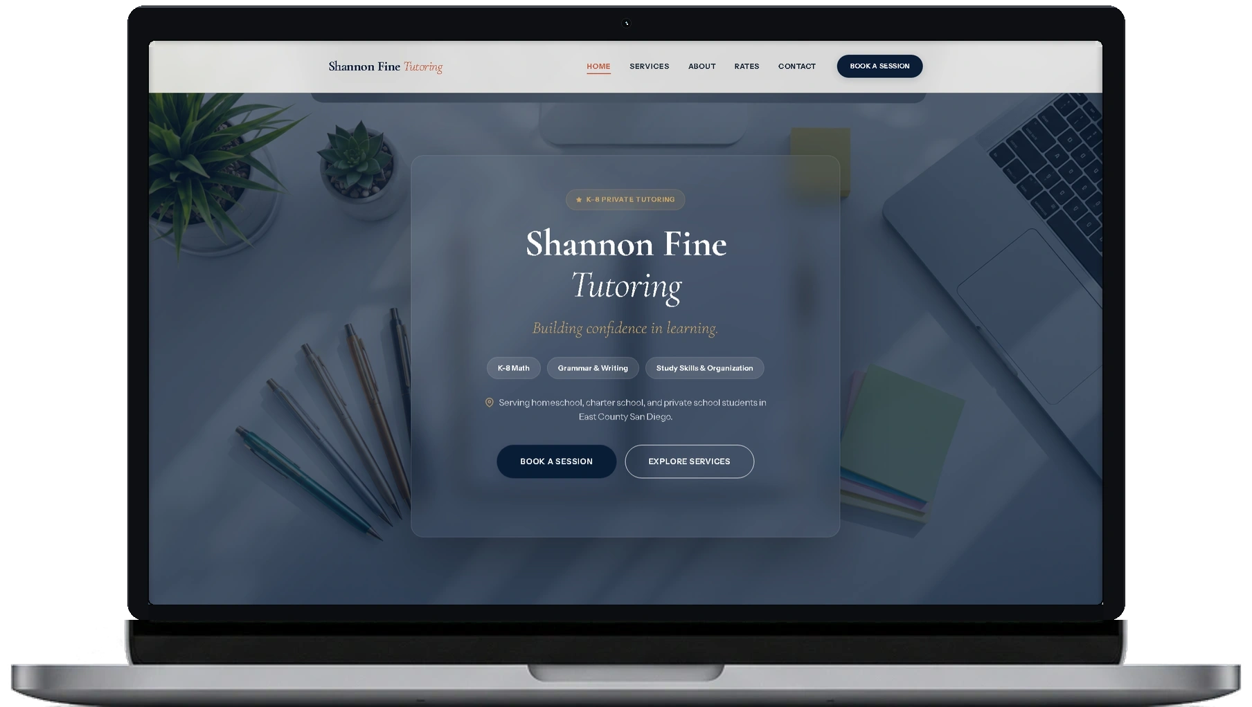 Shannon Fine Academic Tutoring Website on MacBook Pro